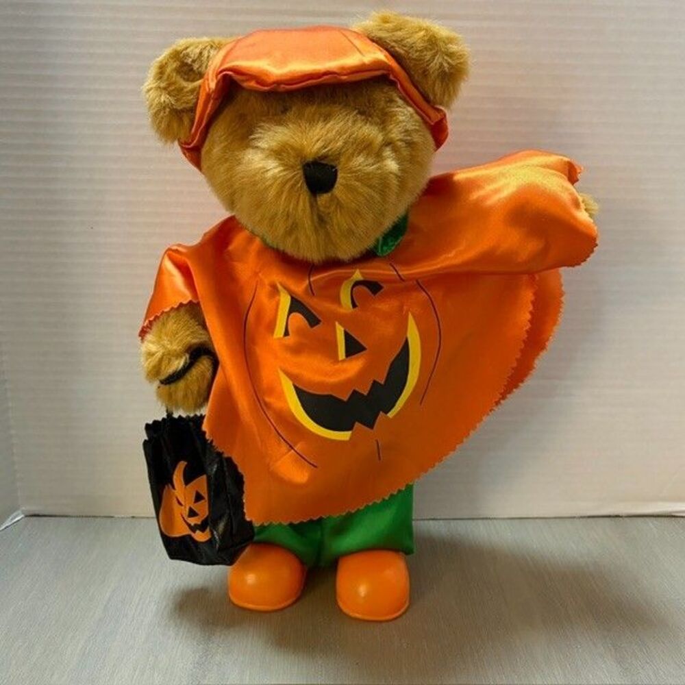 RARE Vintage Dan Dee Pumpkin Teddy Bear Halloween Trick or Treat Plush Hard Body
